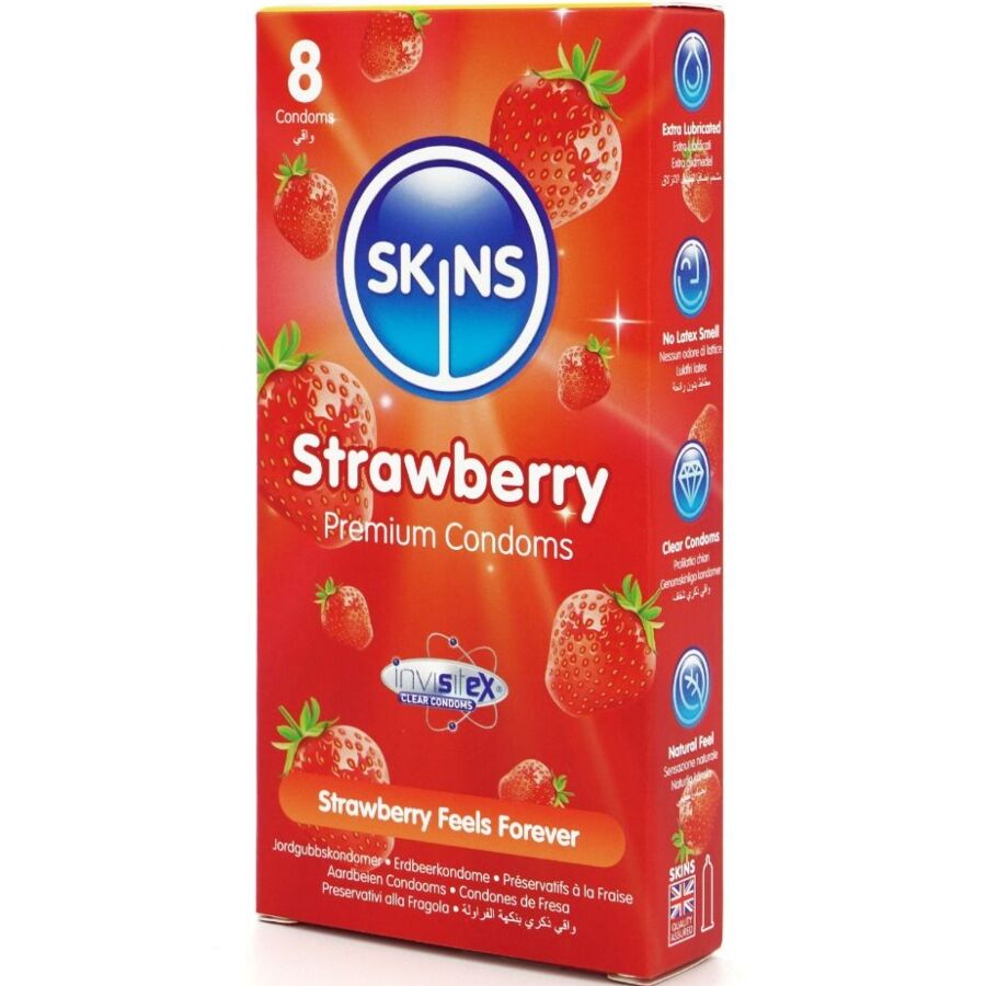 SKINS - PRESERVATIVI PREMIUM ALLA FRAGOLA CONFEZIONE DA 8