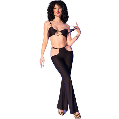 CHILIROSE - CR 4851 SET TOP E LEGGINGS NERI CON ACCESSORI DORATI L